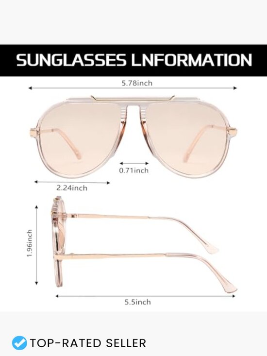 Oversized Aviator Sunglasses Retro 70s Gold Metal Square Vintage Shield Shades main image 5